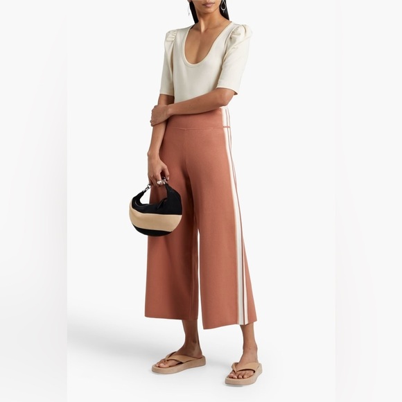 Veronica Beard Roland Striped Stretch-knit Culottes In Terracotta - Picture 1 of 5